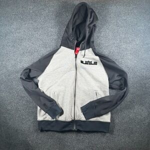Nike LeBron James Hoodie Mens Large Gray Black Raglan Sleeve Full Zip Drawstring